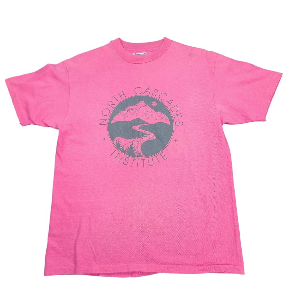 Vtg North Cascade Institute T-Shirt Pink Large Single Stitch Hanes